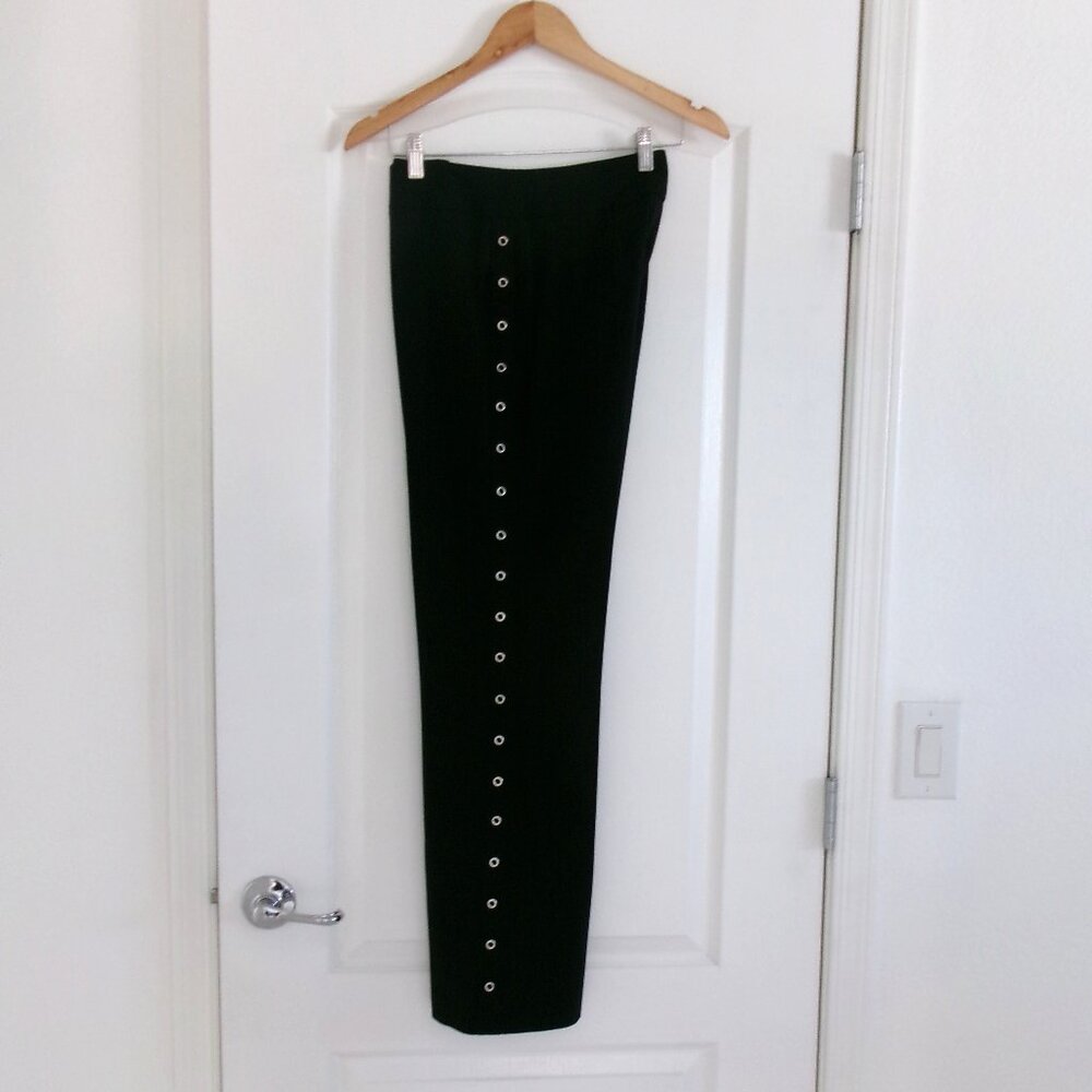Apostrophe Black Straight Leg Pants with Button Detail